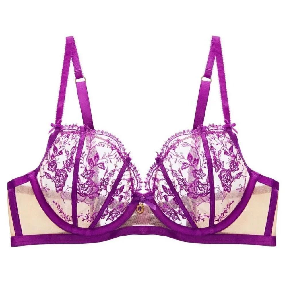Dita Von Tesse NWT Shocking Violet femmoiselle demi lace bra lingerie SIZE 36D